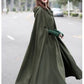 Women Hooded Style Ankle Length Woolen Long Cloak Loose Sleeveless Coats