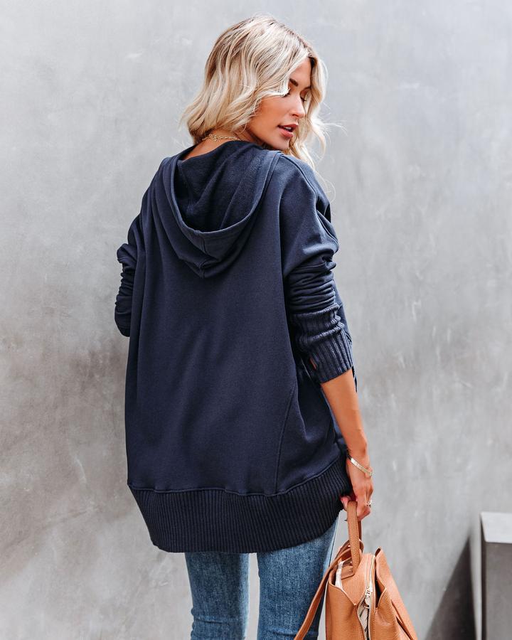 Flornana Casual Solid Pocket Buckle Hooded Collar Tops
