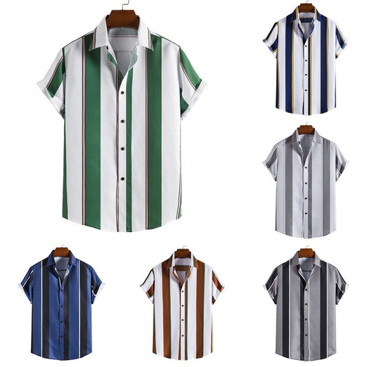 2022 Printed Striped Male Casual Short Sleeve