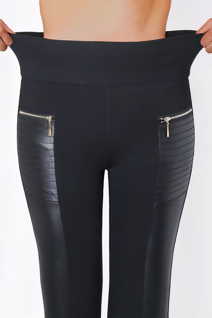Contrast Panel Zipper Detail Faux Leather Pants