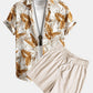 Viscose Tropical Print Button Up Shirt & Textured Cotton 5" Shorts