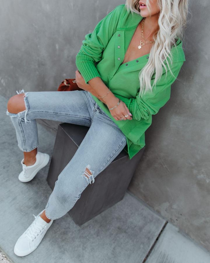 Flornana Casual Solid Pocket Buckle Hooded Collar Tops