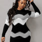 Mock Neck Long Sleeve Chevron Pattern Sweater Dress