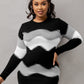 Mock Neck Long Sleeve Chevron Pattern Sweater Dress