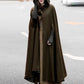 Women Hooded Style Ankle Length Woolen Long Cloak Loose Sleeveless Coats