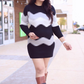 Mock Neck Long Sleeve Chevron Pattern Sweater Dress