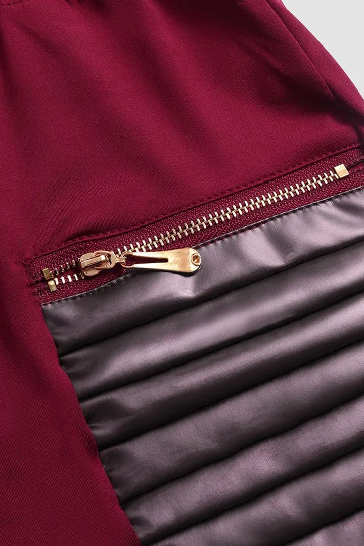 Contrast Panel Zipper Detail Faux Leather Pants
