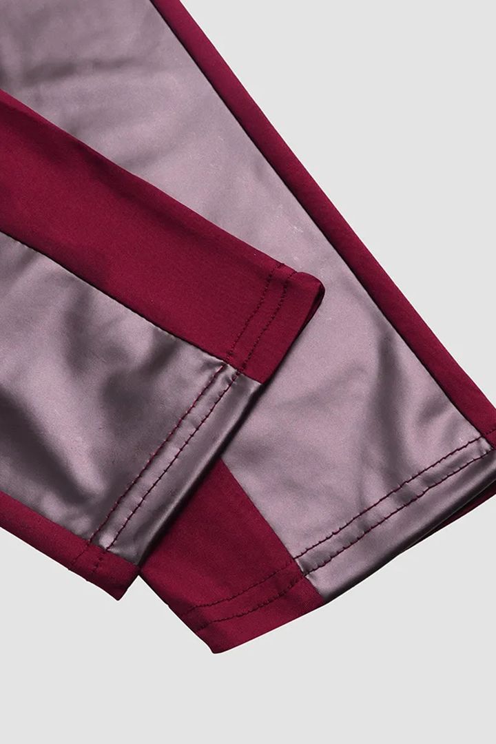 Contrast Panel Zipper Detail Faux Leather Pants