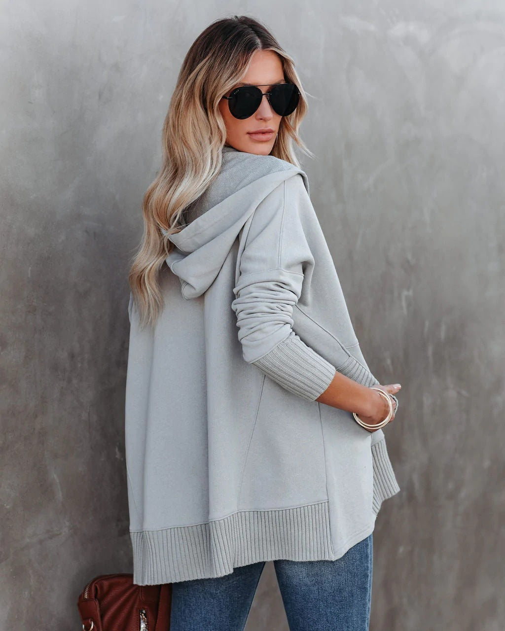 Flornana Casual Solid Pocket Buckle Hooded Collar Tops