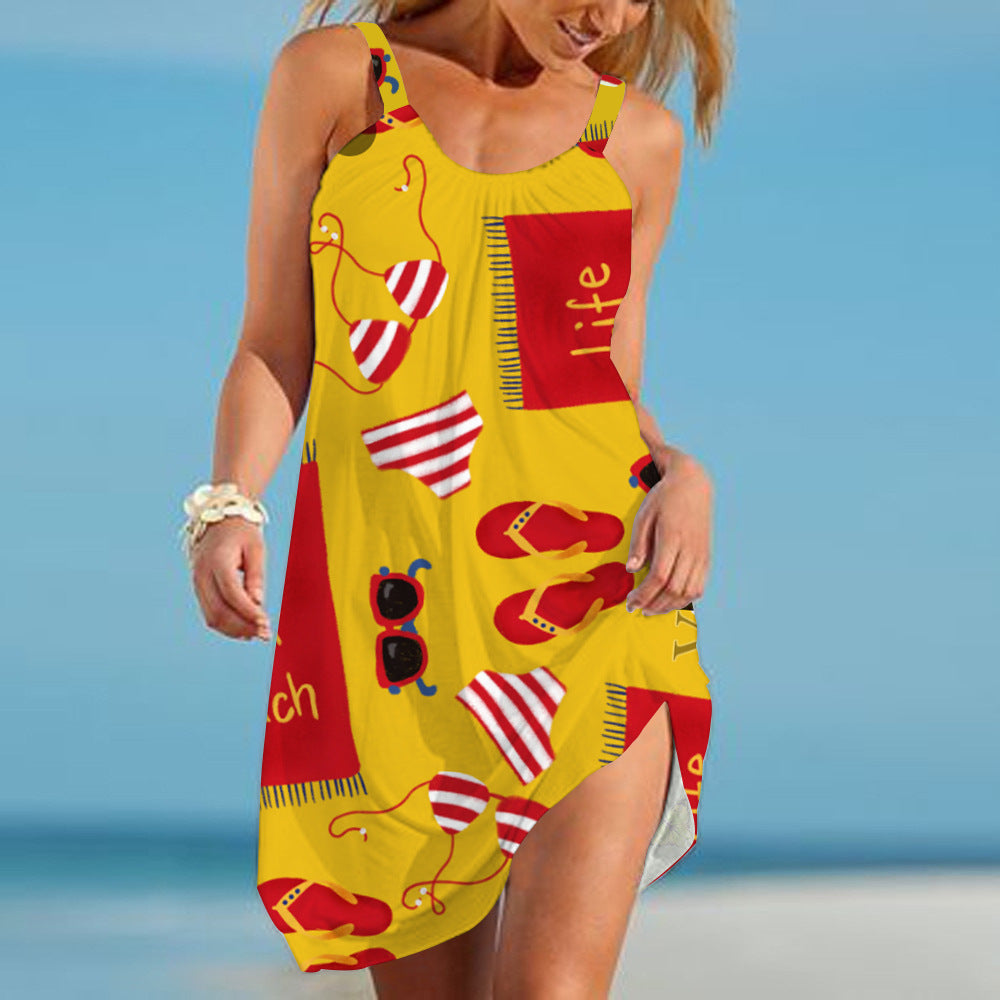 Beach Sexy Element Print Sling Dress