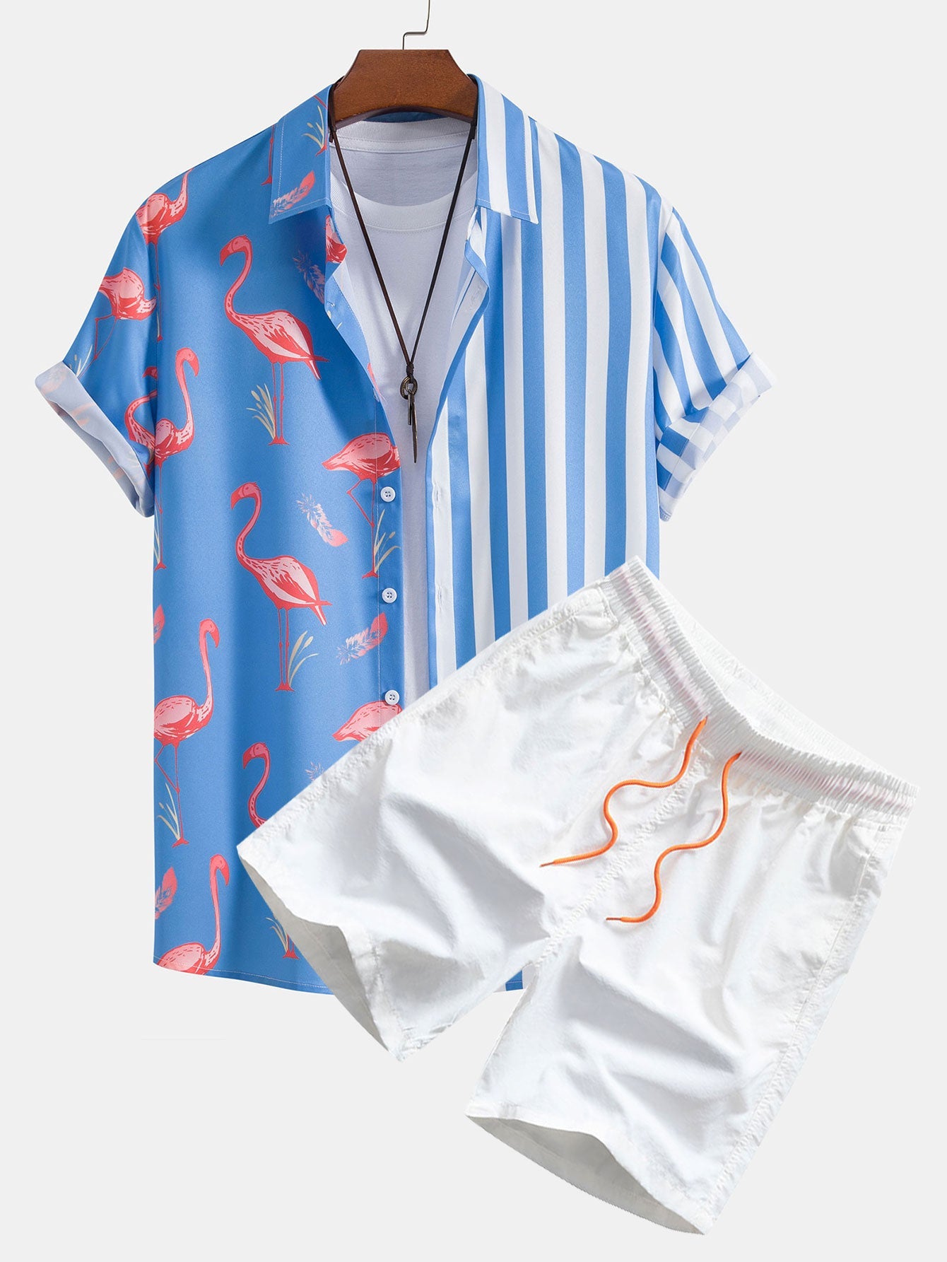 Flamingo Stripe Panel Shirt & Swim Shorts