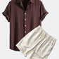 Linen Rayon Blend Button Up Shirt & Linen Cotton Blend 11" Shorts