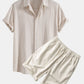 Linen Rayon Blend Button Up Shirt & Linen Cotton Blend 11" Shorts
