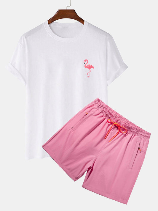 Flamingo Print T-Shirt & Swim Shorts