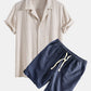 Linen Rayon Blend Cuban Shirt & Linen Cotton Blend Drawstring Shorts