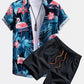 Flamingo Tropical Print Button Up Shirt & Swim Shorts