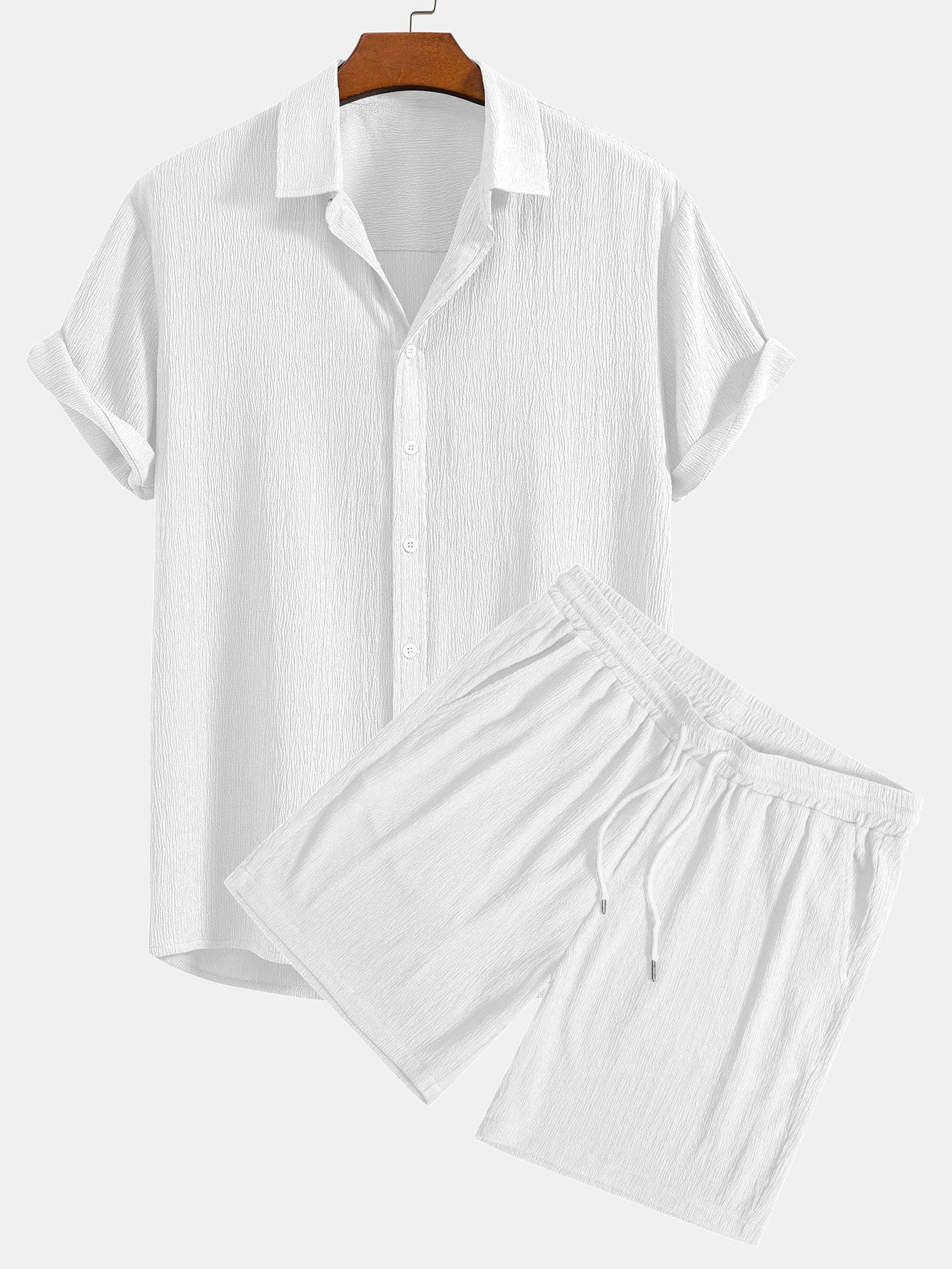 Wrinkled Textured Button Up Shirt & Shorts