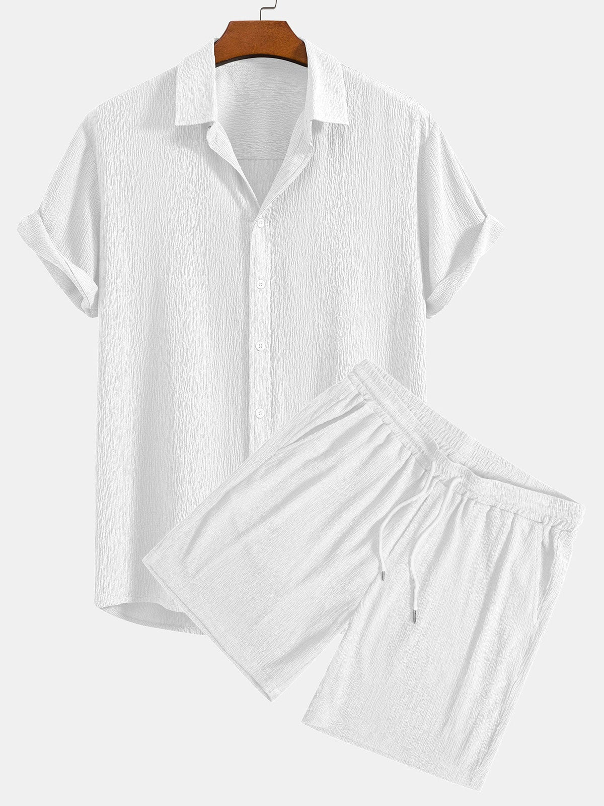 Wrinkled Textured Button Up Shirt & Shorts