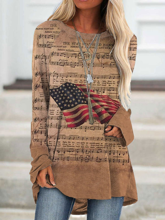 Women's Sheet Music Flag Print Long Sleeve T-Shirt