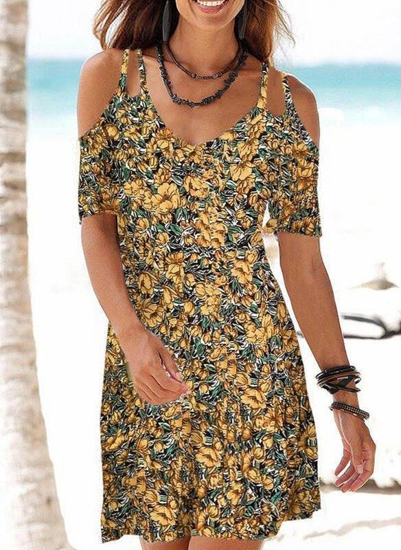 Off Shoulder Floral Printed Casual Dress