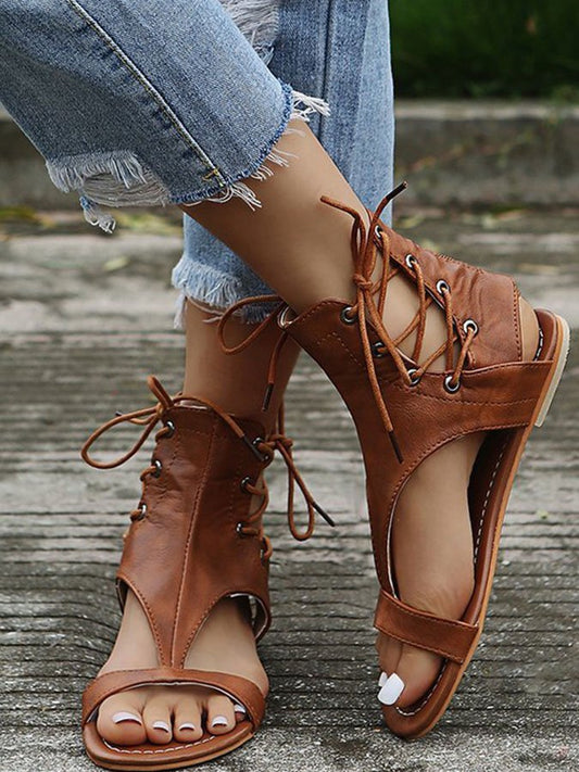 Open-Toe Lace-Up Flat Plus Size Sandals