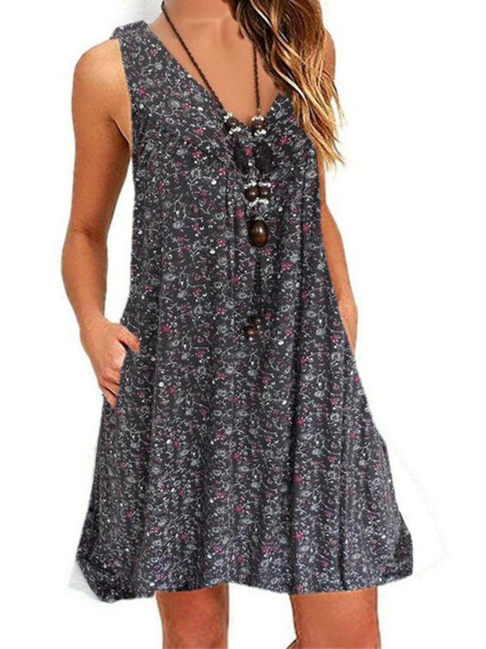 V-Neck Sleeveless Floral Dresses