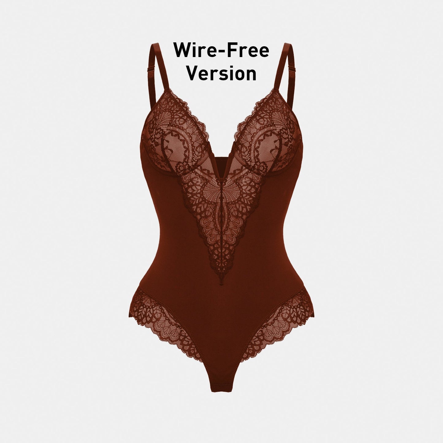 Deep-V Neck Lace Shapewear Bodysuit