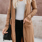 Knitted Solid Lapel Long Sleeves Paneled Pockets Slit Cardigan