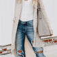 Knitted Solid Lapel Long Sleeves Paneled Pockets Slit Cardigan