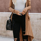 Knitted Solid Lapel Long Sleeves Paneled Pockets Slit Cardigan