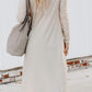 Knitted Solid Lapel Long Sleeves Paneled Pockets Slit Cardigan