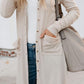 Knitted Solid Lapel Long Sleeves Paneled Pockets Slit Cardigan