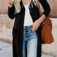 Knitted Solid Lapel Long Sleeves Paneled Pockets Slit Cardigan