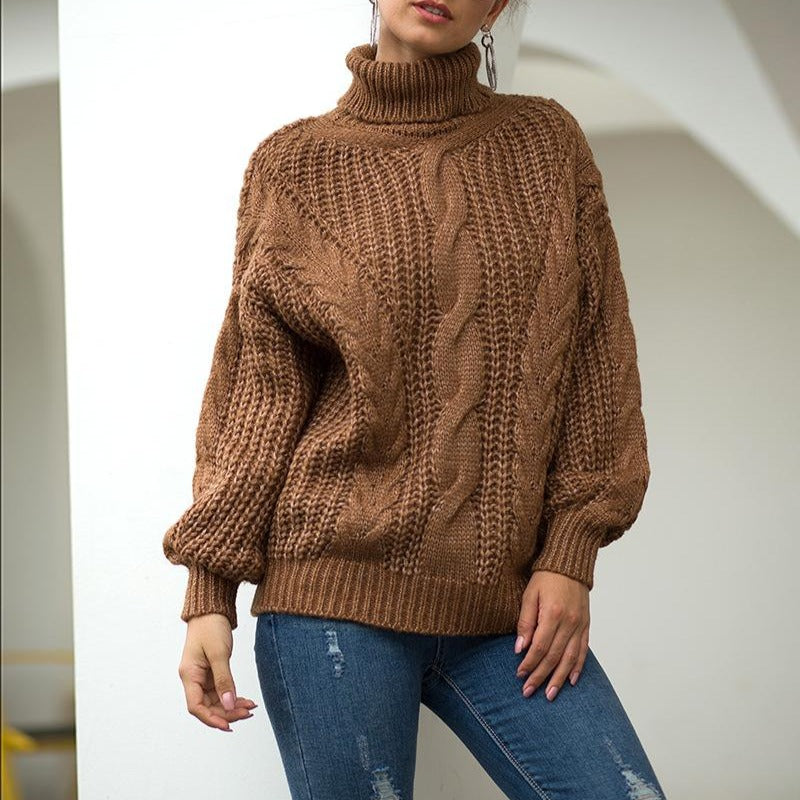 Thick Thread Twist Loose Turtleneck Women's Pullover Sweater