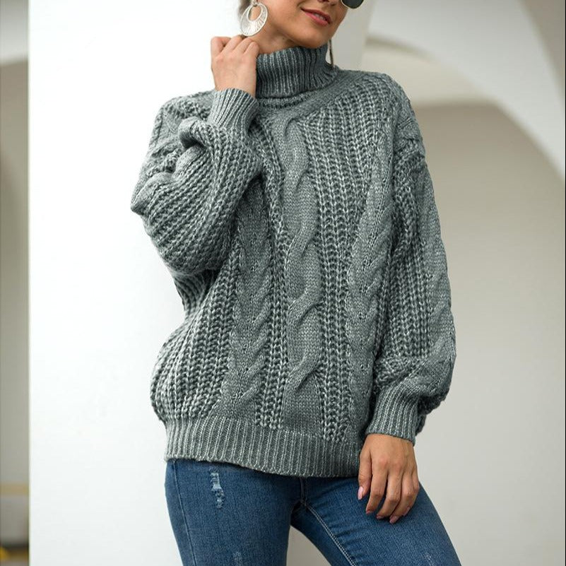 Thick Thread Twist Loose Turtleneck Women's Pullover Sweater