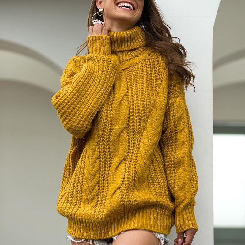 Thick Thread Twist Loose Turtleneck Women's Pullover Sweater