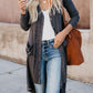 Knitted Solid Lapel Long Sleeves Paneled Pockets Slit Cardigan