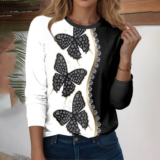 Black And White Round Neck Top