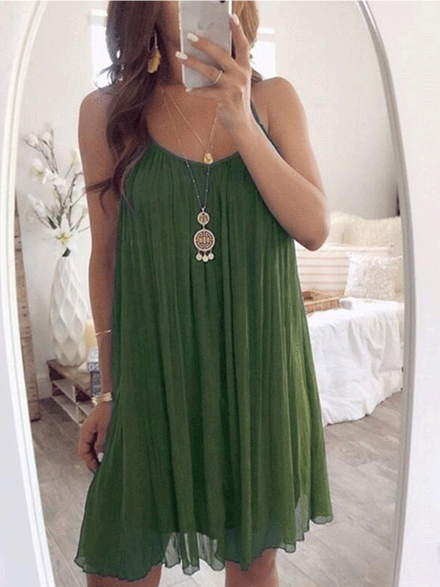 Solid Color Pleated Hem Chiffon Dress