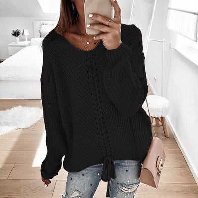 Eyelet Lace-up Knitt Casual Sweater