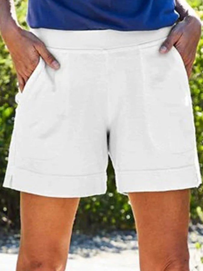 Casual Pure Slant Pocket Cotton And Linen Shorts