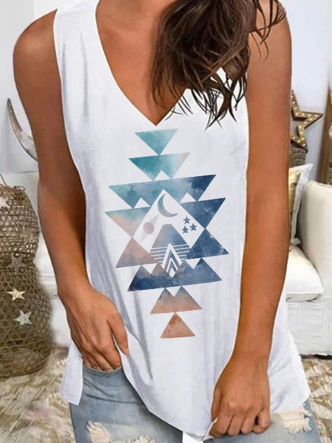 Printed V-Neck Short-Sleeve Dress