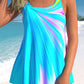 Cyan Gradient Radial Double Straps Swimdress And Shorts