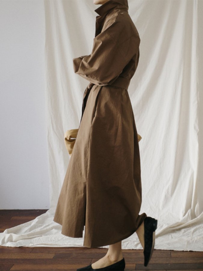 Women's Cotton Linen Loose Long Sleeve Shirt Dress
