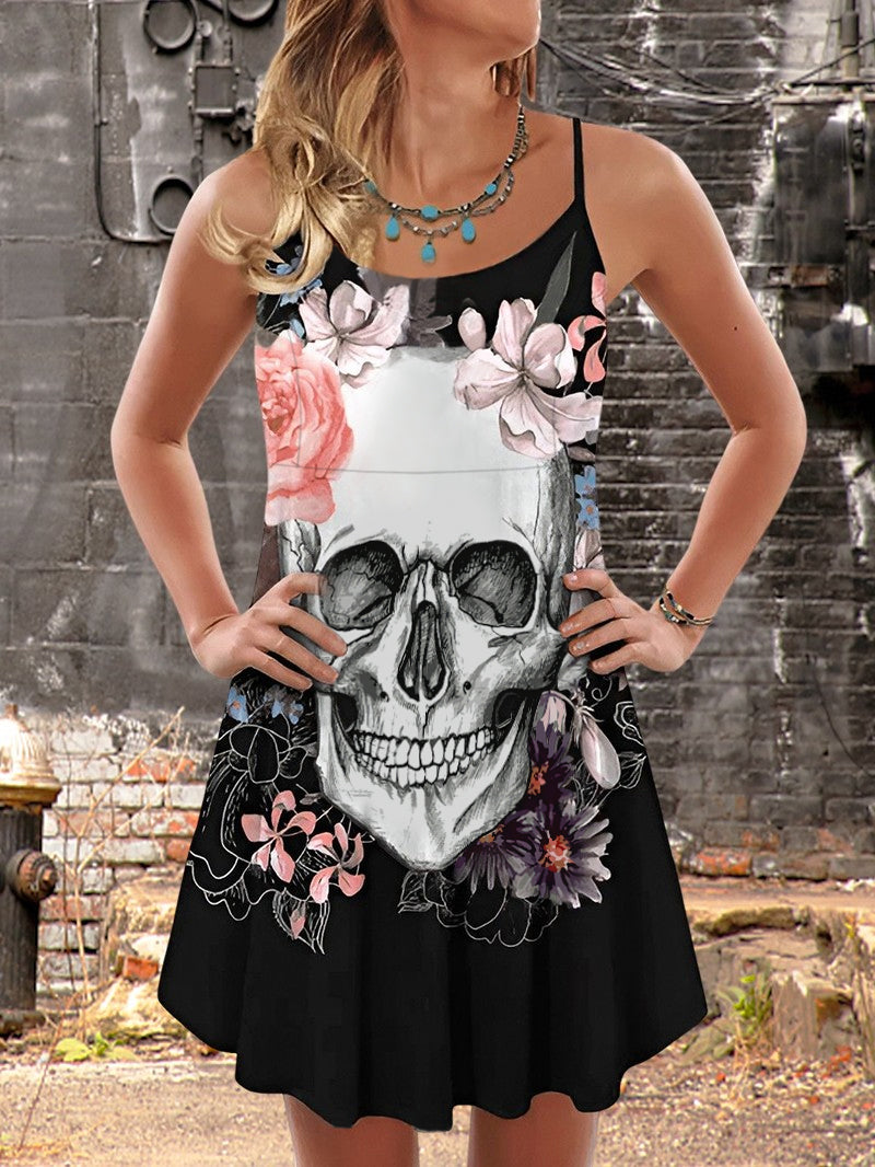 Skull Flower Printed Cami Dress