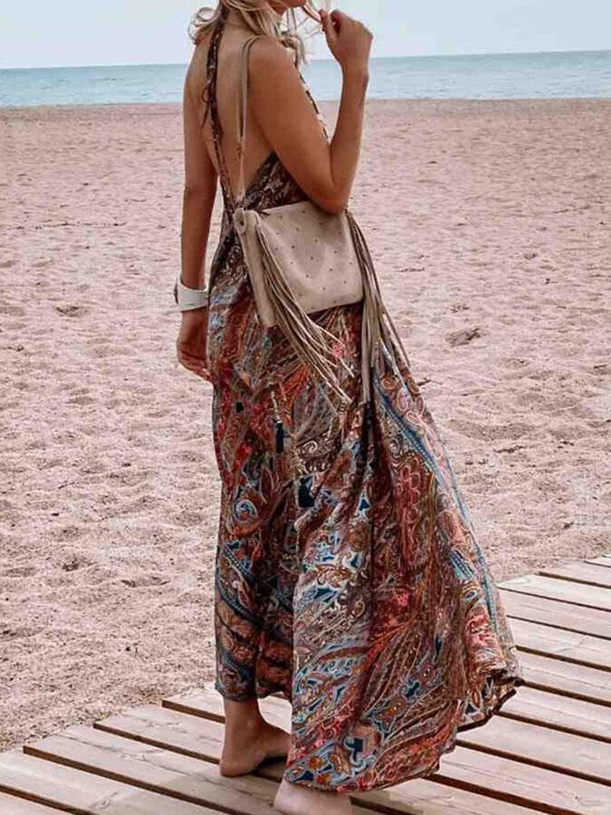 V Neck Bohemian Maxi Dress