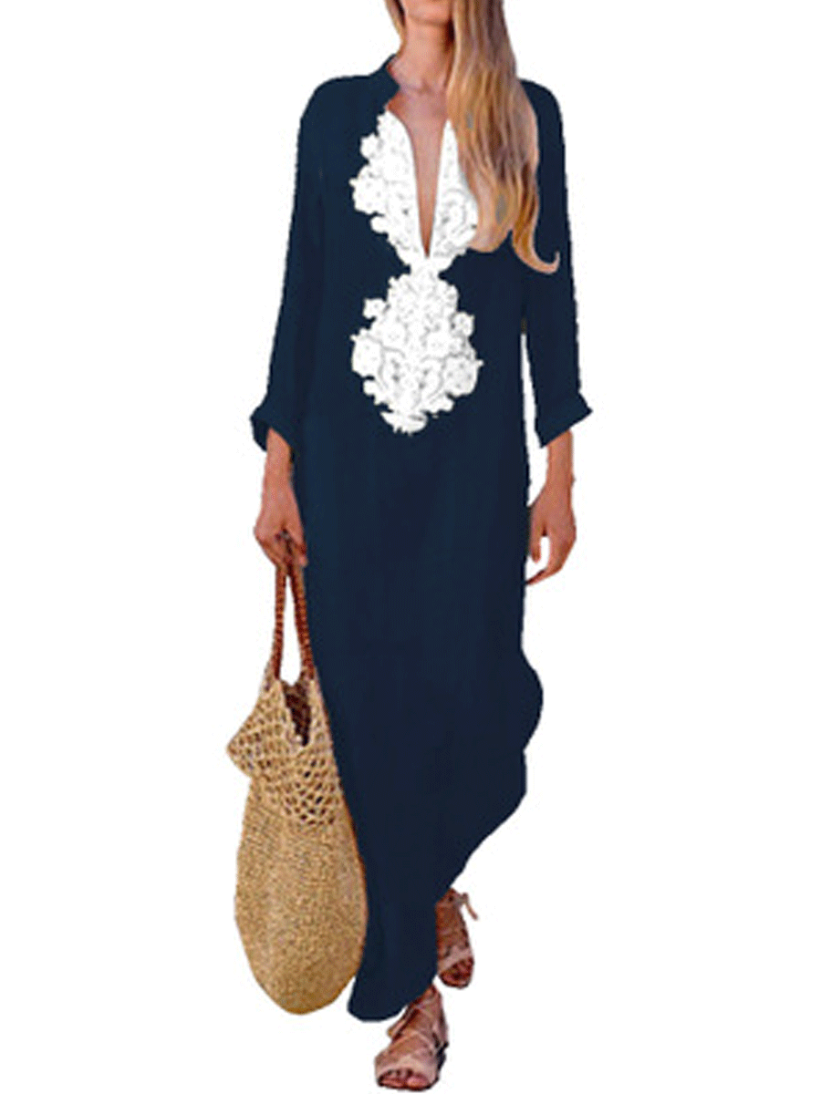 V-neck Cotton And Linen Dress