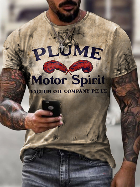 Mens retro Moto Tin Logo Printed T-shirt