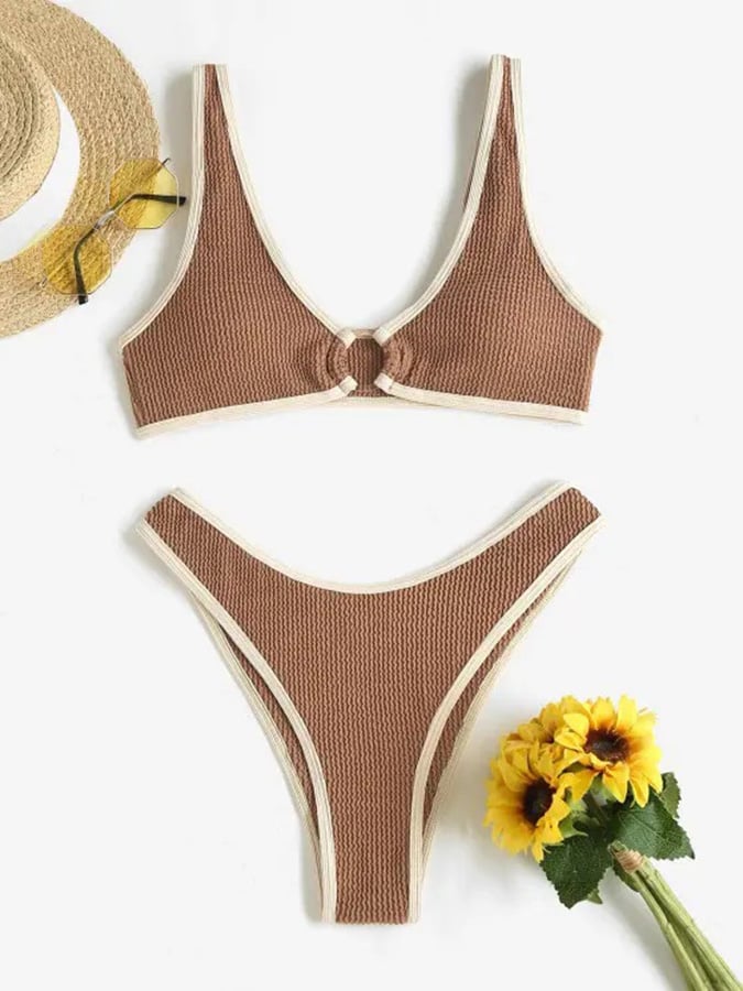 Simple and fashionable color contrast wrapped bubble cloth sexy bikini