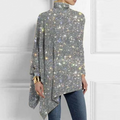 Chic Silver Print Mock Neck Top